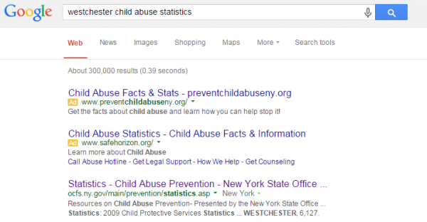 Google Search for Westchester Child Abuse Statistics
